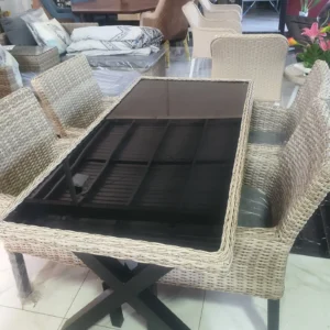 4-Seater Wicker Glass Dining Set