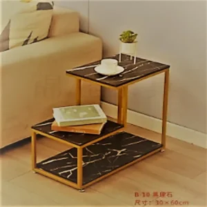 Black Marble Look Square Side Table with Metal Frame
